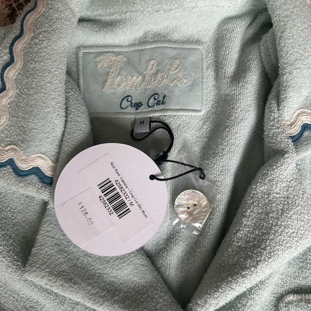 NWT Tombolo Rick Rack Cabana top Crop Cut Sky Blue M - Picture 3 of 4